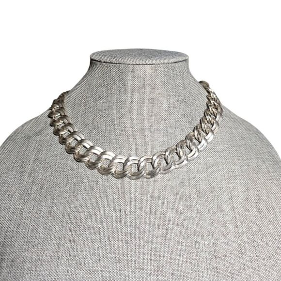 Vintage Jewelry - Vintage Retro Silver-tone Double Link Collar Necklace